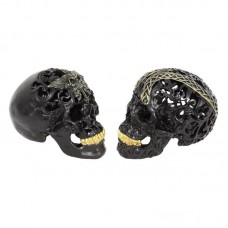Skull Ornament Statue Figurine Sculpture Black Gothic Halloween 19cm Set/2   263724992369